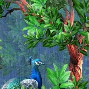 Contemporary Maximalist Wall Mural Decor, Modern Green Blue Jewel Toned Peacock Feathers, Botanical Country Garden Peacock Birds, Wild Woodland Forest Green, MEDIUM SCALE