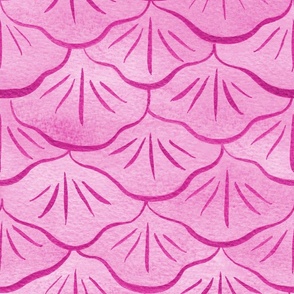 Large Watercolor Monochrome Hot Pink Mermaid Fish Scales with Faux Glittery Stylised Lines