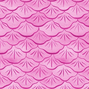 Medium Watercolor Monochrome Hot Pink Mermaid Fish Scales with Faux Glittery Stylised Lines