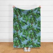 Maximalist Pacific Blue Painted Peacock Flora and Fauna, Magical Peacock Garden, Rich Colourful Peacock Plumage, Luxe Floral Magical Forest Fantasy in Vibrant Shades of Green , MEDIUM SCALE
