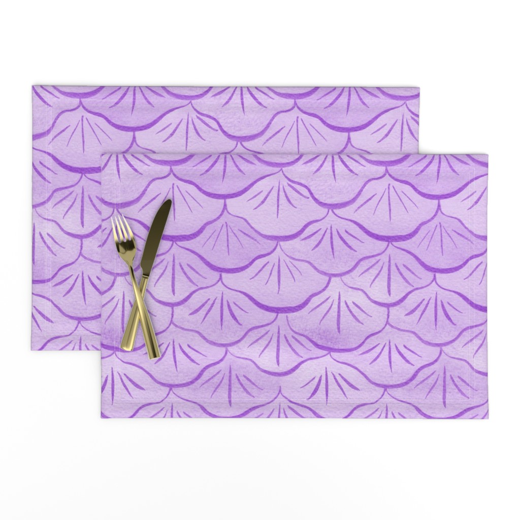 Medium Watercolor Monochrome Amethyst Purple Mermaid Fish Scales with Faux Glittery Stylised Lines