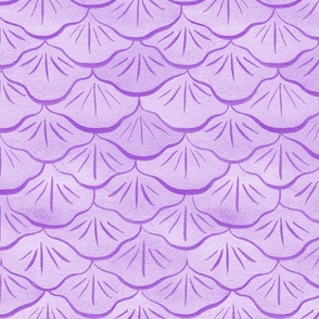 Medium Watercolor Monochrome Amethyst Purple Mermaid Fish Scales with Faux Glittery Stylised Lines