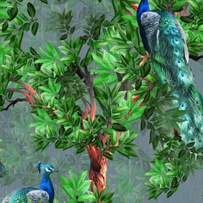 Vintage Luxe Ornamental Peacock Birds, Exotic English Country Decor, Romantic Maximalist Peacock Feathers, Painterly Interior Exotic Animals, LARGE SCALE