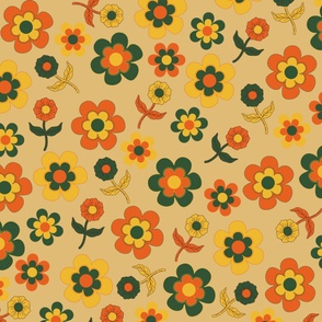 Retro Vintage Orange 70s Flower Pattern