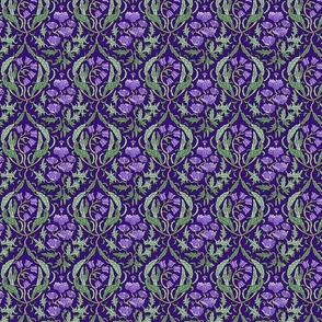 victorian floral damask in purple and green, 8" 