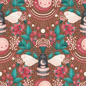 Lilly pilly & Sunny bee floral pattern/ folk inspiration 