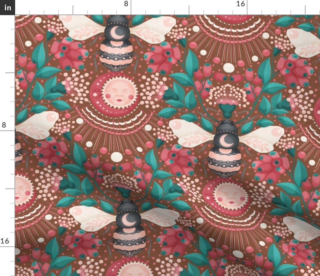 Lilly pilly & Sunny bee floral pattern/ folk inspiration 