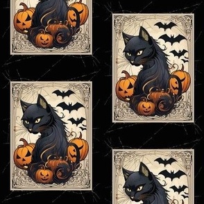 Black Cat and Jack-o-lanterns