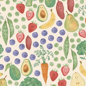 Playful produce| Cute fruits and vegetables| Kids clothing| Kitchen| large scale