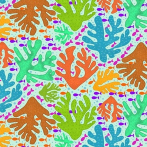 (L) Colorful Corals and Fishes in Light Green