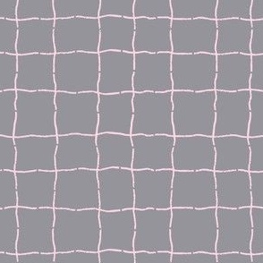 Chequered  Geomesh Hand Drawn Pink on Grey 