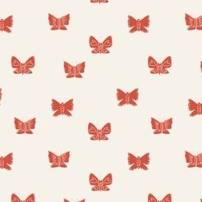 Ditsy Butterflies Dots Red on White Cream