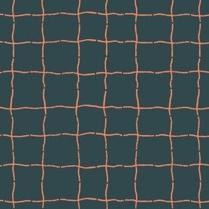 Chequered Geomesh Hand Drawn Orange on Dark Green