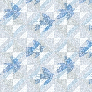 (M) Birds over the ocean on textured coral pattern - blue