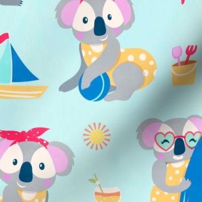 Cute Koalas taking a trip to the beach in polka dot bathers 