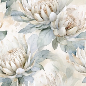 Watercolor Protea in Neutrals - Hints of blue and green - XL Decor