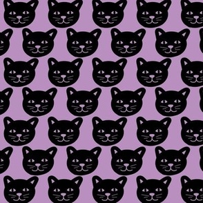 Black cat faces in rows halloween design on purple