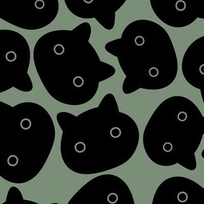 Basic kawaii cats - halloween black cat design on sage green 