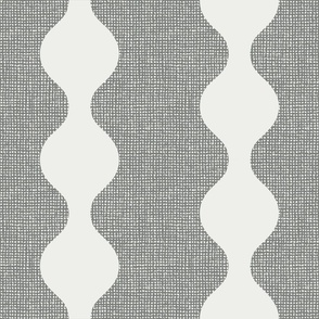 Gray and white retro circle stripes on burlap crosshatch woven texture background