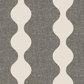 Black and white retro circle stripes on burlap crosshatch woven texture background