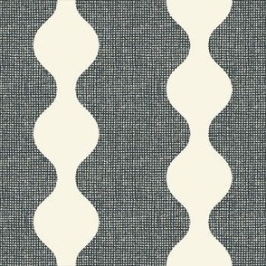 Navy blue and white retro circle stripes on burlap crosshatch woven texture background