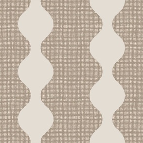 Neutral mushroom brown retro circle stripes on burlap crosshatch woven texture background