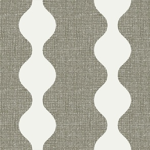 Dark sage green retro circle stripes on burlap crosshatch woven texture background