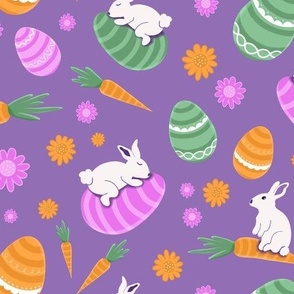 Easter bunnies in lilac, orange, pink and green