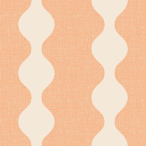 Peach fuzz retro circle stripes on burlap crosshatch woven texture background
