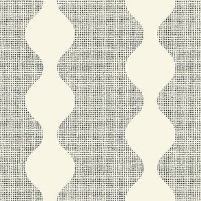 White and navy blue retro circle stripes on burlap crosshatch woven texture background