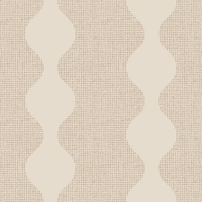 Neutral latte wavy retro circle stripes on burlap crosshatch woven texture background