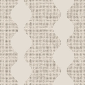 Neutral capuccino brown wavy retro circle stripes on burlap crosshatch woven texture background