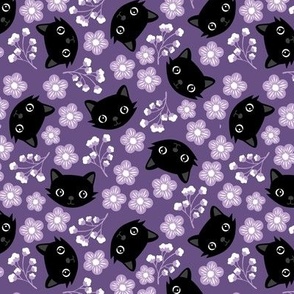 Black cat blossoms - Autumn branches and flowers halloween theme on  purple