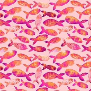 Pink and Orange Fishes on a pech background