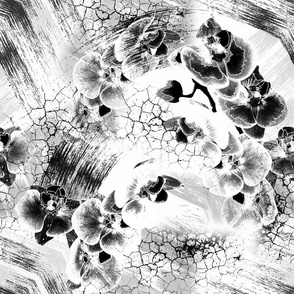 Orchids. Black and white floral pattern. 