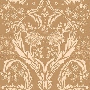 Victorian Floral Damask Block Print // Duo-Tone Neutrals in Burnt Umber and Cream // Large Scale