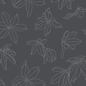 Floral Minimalism Line Art | Large Scale | Dark Grey, Beige Tan | non directional flowers