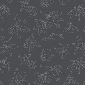 Floral Minimalism Line Art | Medium Scale | Dark Grey, Beige Tan | non directional flowers