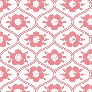 Vintage Buttercup Flowers Ogee Salmon Pink Monochrome
