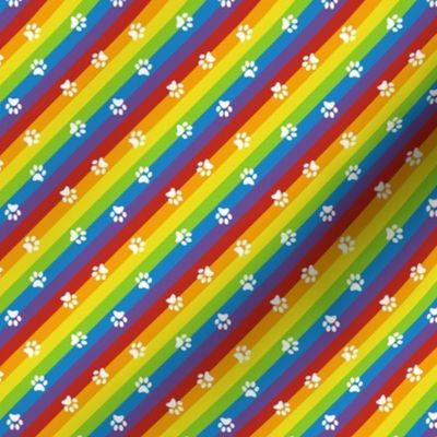 diagonal rainbow stripes with paw prints | tiny
