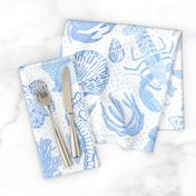 Large Under the sea - Blue and white - Beach life - Seahorses seahorse Sea Horse starfish shells seashells Seaweed lobster crab - Nautical Preppy - Coastal Sealife Sea Ocean Maritime - kids childrens nursery baby boy painterly shellfish