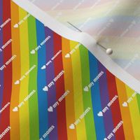 diagonal rainbow stripes with typo "love my moms" | tiny