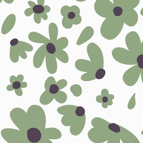 Fun and Funky Green Flowers on Cream (Extra Large) 0001bXL