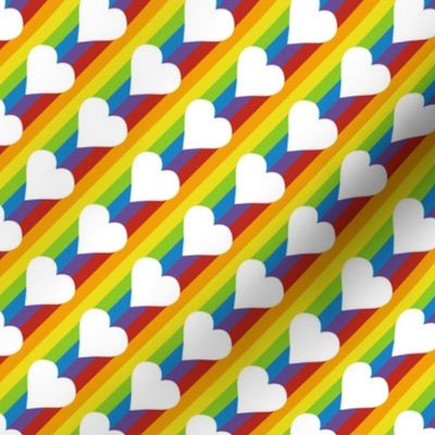 diagonal rainbow stripes with white hearts | tiny