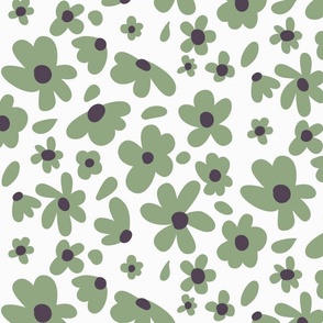 Fun and Funky Green Flowers on Cream (Large) 0001bL 