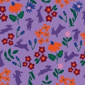 Ditsy Hopping and running bunnies through a floral  meadow12 in