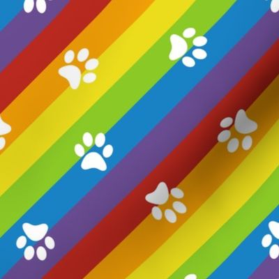 diagonal rainbow stripes with paw prints | small