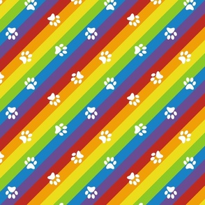 diagonal rainbow stripes with paw prints | small