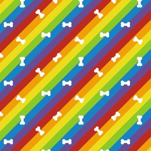 diagonal rainbow stripes with dog bones | small