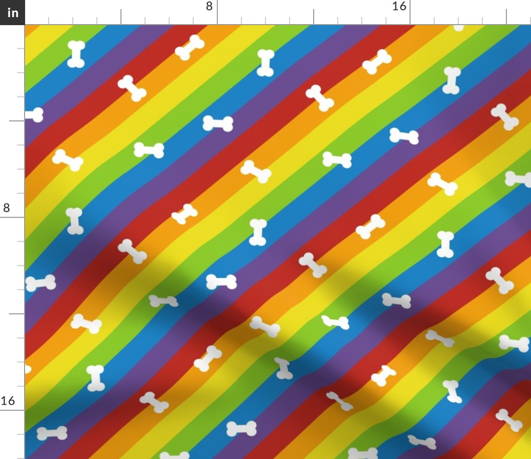 diagonal rainbow stripes with dog bones | small